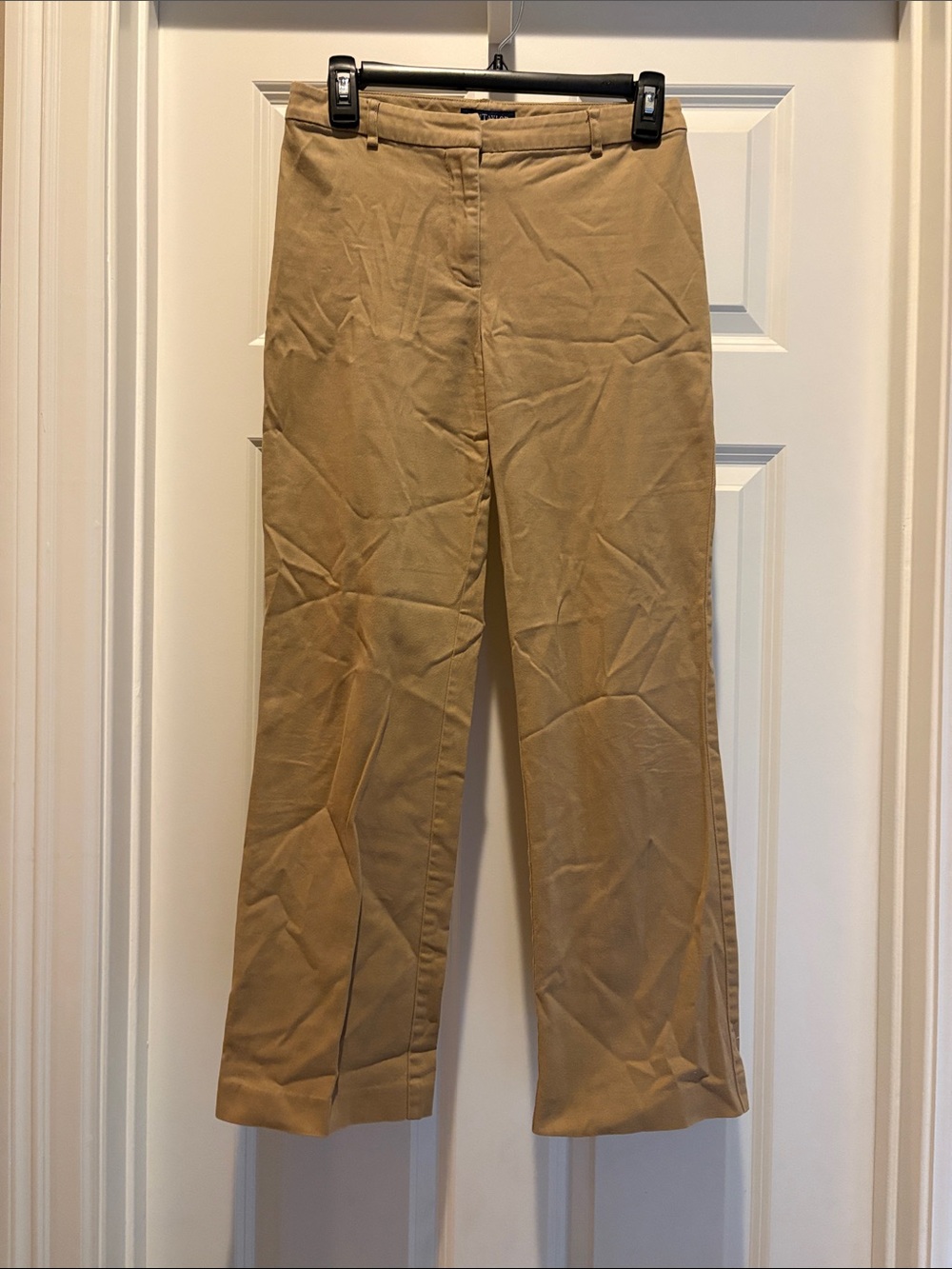 Ann Taylor Khaki Stretch Straight-Leg Chinos- 98% cotton, 2% spandex